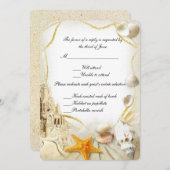 ビーチサンドキャッスル結婚式返信カード 招待状 (正面/裏面)