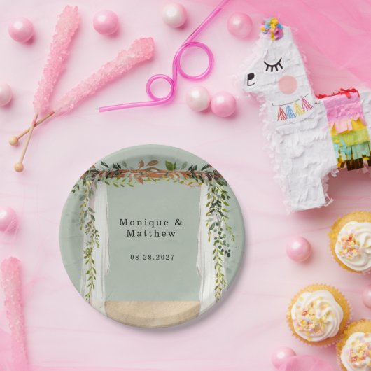 ビーチサンドキャノピエレガントトロピカルモダン結婚ズ ペーパープレート (パーティー)