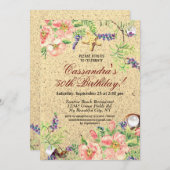 ビーチサンドシェルズウォーターカラーフローラ50th誕生日 招待状 (正面/裏面)