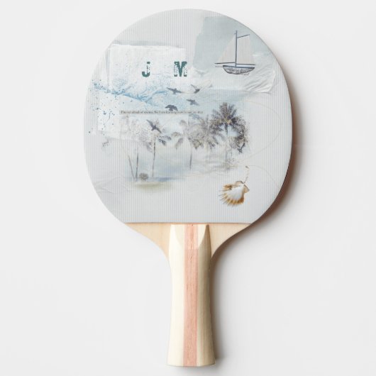 ビーチサンドシーコラージュとイニシャル 卓球ラケット (正面)