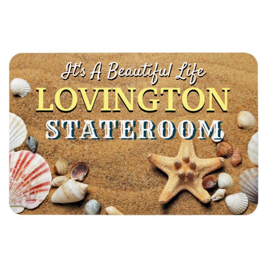 ビーチサンドシーシェルズフォトクルーズルームモノグラム マグネット (横)