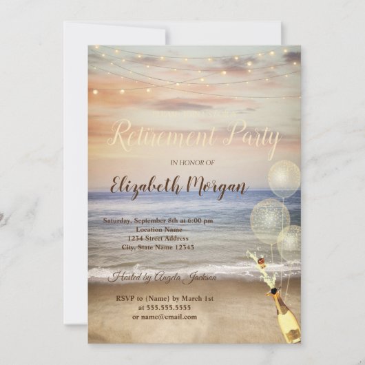ビーチサンドスカイ風船,ワインの退職パーティー 招待状 (正面)