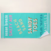 ビーチサンドターコイズタイポグラフィ ビーチタオル (正面)