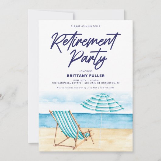 ビーチサンドチェア引退パーティー招待状 招待状 (正面)