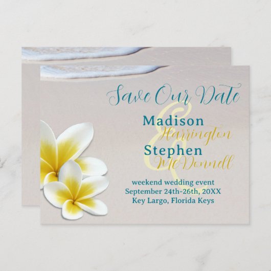ビーチサンドトロピカルウェディング日付ポストカードを保存 案内ポストカード (正面/裏面)