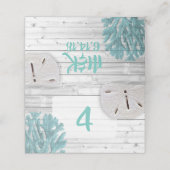 ビーチサンドドルとティール（緑がかった色）コーラルテーブル番号カード プレイスカード (外部開封)