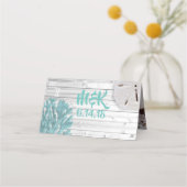 ビーチサンドドルとティール（緑がかった色）コーラルテーブル番号カード プレイスカード (裏面)