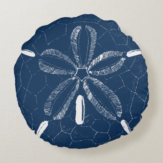 ビーチサンドドルネイビーブルーホワイト ラウンドクッション (裏面)