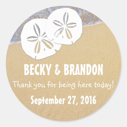 ビーチサンドドル結婚式の引き出物ラベル ラウンドシール (正面)