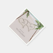 ビーチサンドハートトロピカルパーム | モダン結婚 スタンダードカクテルナプキン (角)