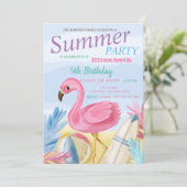 ビーチサンドピンクフラミンゴスバースデーパーティー 招待状 (スタンド正面)
