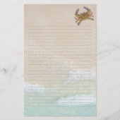 ビーチサンドブルー空白のカニ裏打ち筆記紙 便箋 (正面)