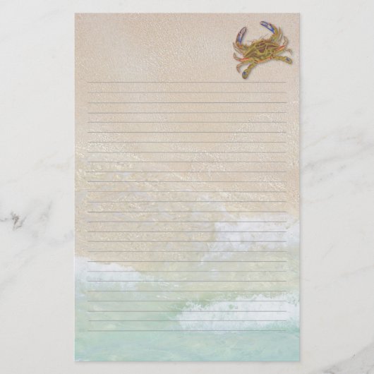 ビーチサンドブルー空白のカニ裏打ち筆記紙 便箋 (正面)