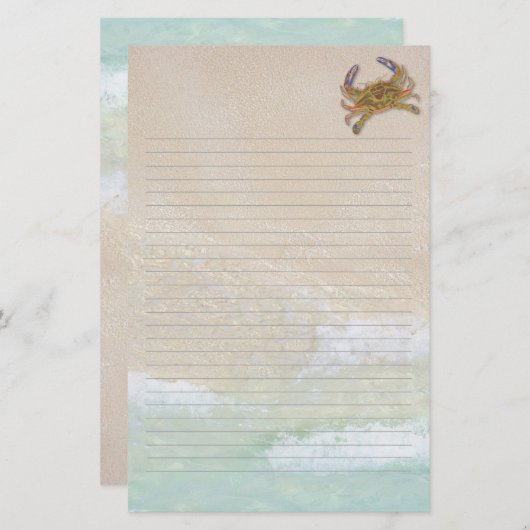 ビーチサンドブルー空白のカニ裏打ち筆記紙 便箋 (正面/裏面)