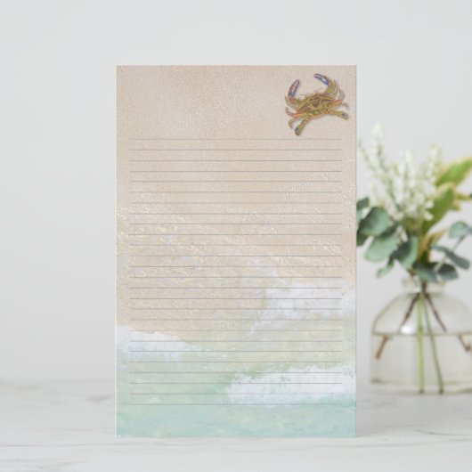 ビーチサンドブルー空白のカニ裏打ち筆記紙 便箋 (スタンド正面)