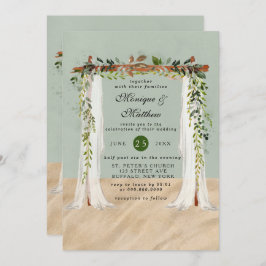 ビーチサンドホワイトキャノピートロピカルモダン結婚ズ 招待状