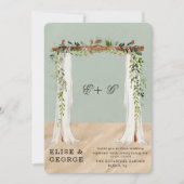 ビーチサンドホワイトキャノピートロピカルユニーク結婚ズ 招待状 (正面)