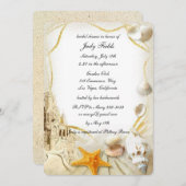 ビーチサンド結婚キャッスルブライダルシャワーカード 招待状 (正面/裏面)