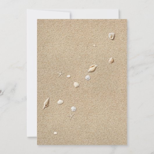 ビーチサンド&ホワイトタイポグラフィポスト結婚ズ 招待状 (裏面)