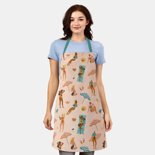 ビーチサンバザーパターン エプロン (着用した状態)