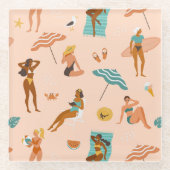 ビーチサンバザーパターン ガラスコースター (正面)