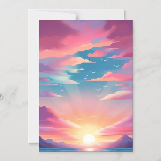 ビーチサンライズ:パステルイラストレーション招待状 マグネット招待状 (正面)