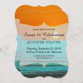 ビーチサンラ絵画イズインオレンジスカイ&ティール(緑がかった色)ウォーター 招待状 (正面/裏面)
