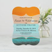 ビーチサンラ絵画イズインオレンジスカイ&ティール(緑がかった色)ウォーター 招待状 (スタンド正面)