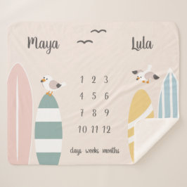 ビーチサーファーツインズマイルストンベビーシェルパブランケット シェルパブランケット