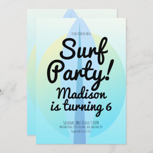 ビーチサーフィンパーティーグラデーションブルー招待状 招待状 (正面/裏面)