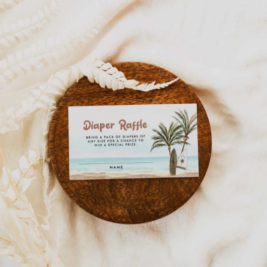 ビーチサーフィンベビーシャワーおむつラッフルチケット エンクロージャーカード