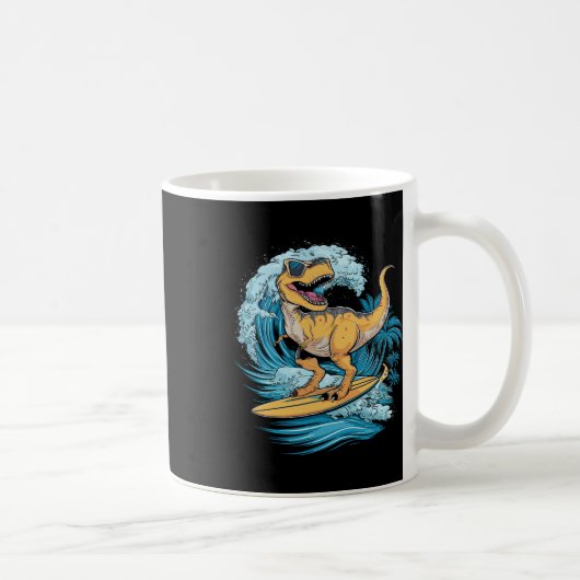ビーチサーフィン恐竜T-Rexサーファー コーヒーマグカップ (右)