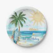 ビーチサーフィン誕生日パーティー紙プレート ペーパープレート (正面)
