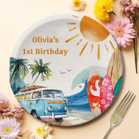 ビーチサーフィン誕生日パーティー紙プレート ペーパープレート