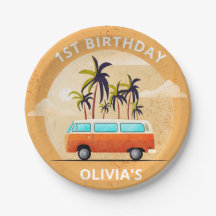 ビーチサーフィン誕生日パーティー紙プレート