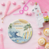 ビーチサーフィン誕生日パーティー ペーパープレート (パーティー)