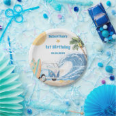 ビーチサーフィン誕生日パーティー ペーパープレート (パーティー)