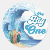 ビーチサーフィン誕生日パーティー ラウンドシール (正面)