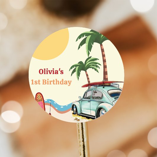 ビーチサーフィン誕生日パーティー ラウンドシール