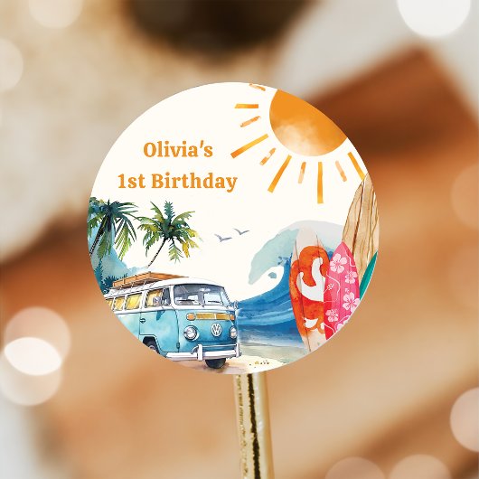 ビーチサーフィン誕生日パーティー ラウンドシール
