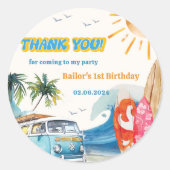 ビーチサーフィン誕生日パーティー ラウンドシール (正面)