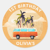 ビーチサーフィン誕生日パーティー ラウンドシール (正面)