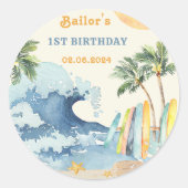 ビーチサーフィン誕生日パーティー ラウンドシール (正面)