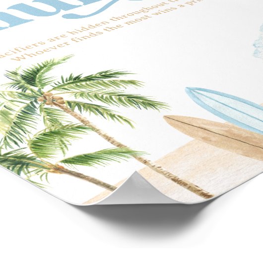 ビーチサーフベビーシャワーおしゃぶり狩り標識 ポスター (角)