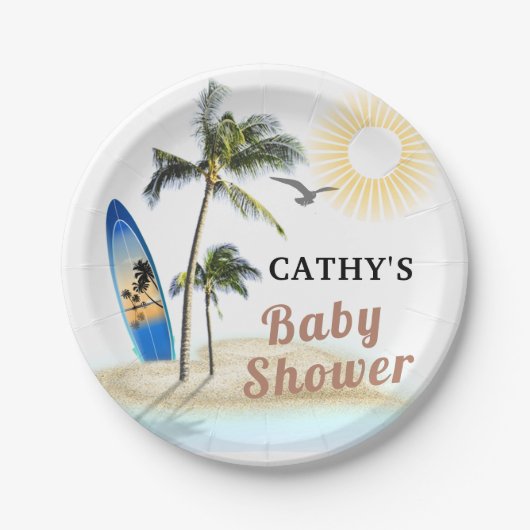 ビーチサーフベビーシャワー7"ラウンド紙プレート ペーパープレート (正面)