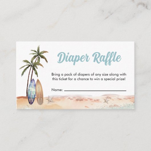 ビーチサーフボードおむつラッフルベビーシャワー エンクロージャーカード (正面)
