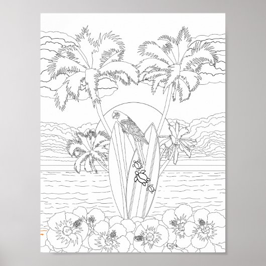 ビーチサーフボードアダルトカラーリングポスター ポスター (正面)