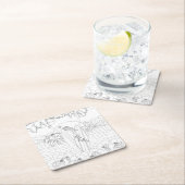 ビーチサーフボードアダルトカラーリング紙コースター スクエアペーパーコースター (インサイチュ)