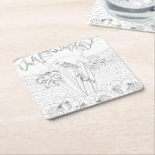 ビーチサーフボードアダルトカラーリング紙コースター スクエアペーパーコースター (アングル)