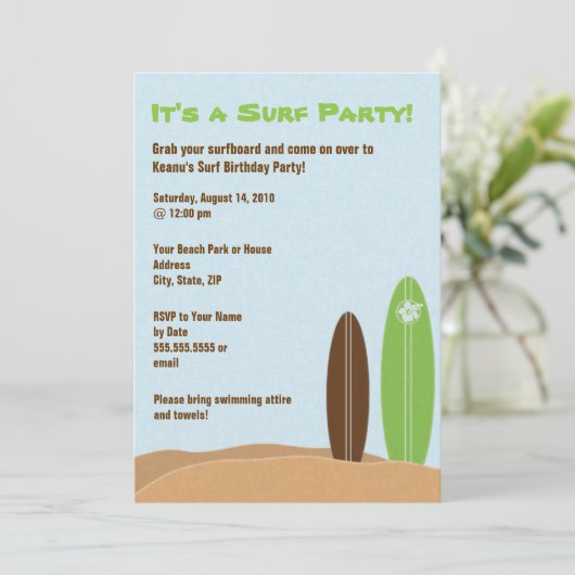ビーチサーフボードサーフパーティの招待状 招待状 (スタンド正面)
